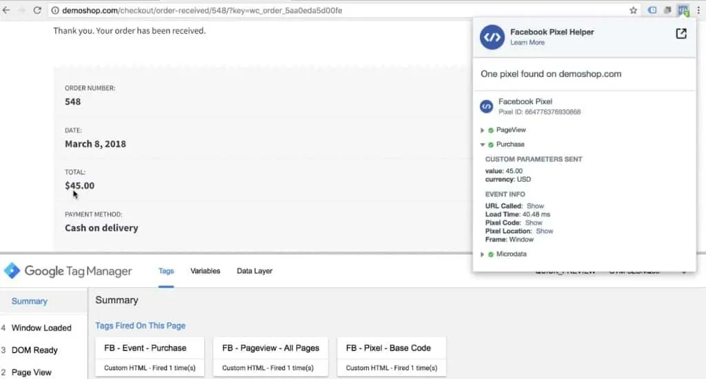 Meta Pixel Helper displays a dynamically inserted variable