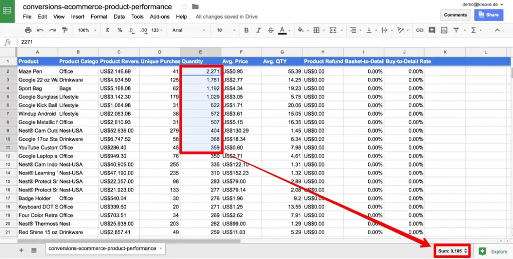 Quick Sum function in Google Sheets