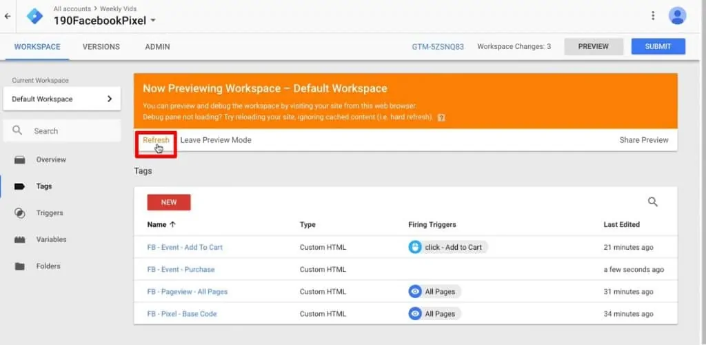 Refresh the page in Google Tag Manager