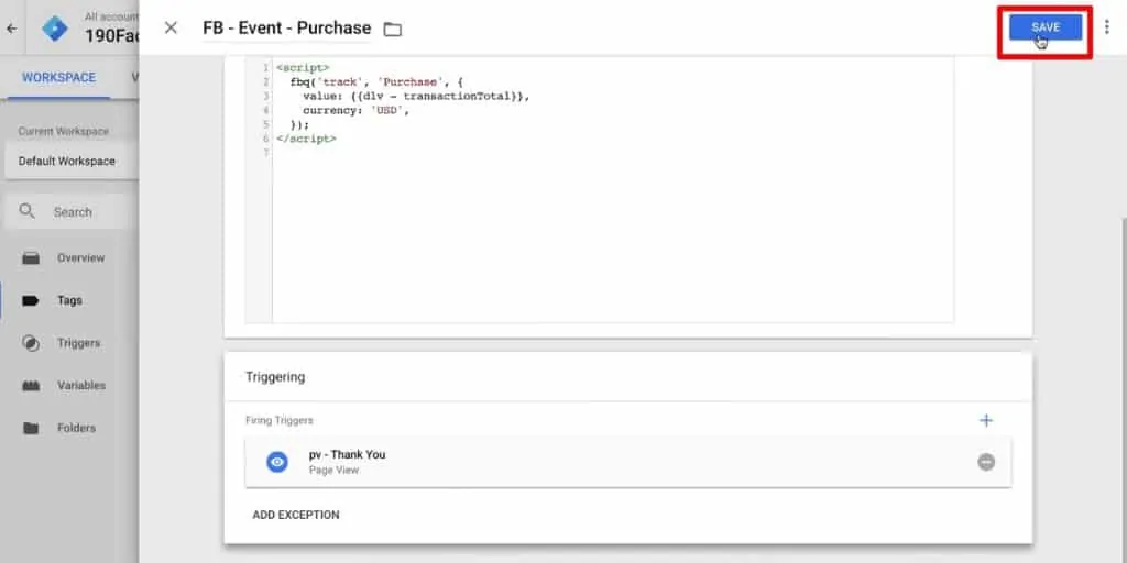 Saving the Meta Purchase Pixel in Google Tag Manager