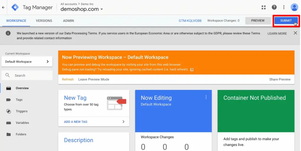 Submit the first version in Google Tag Manager