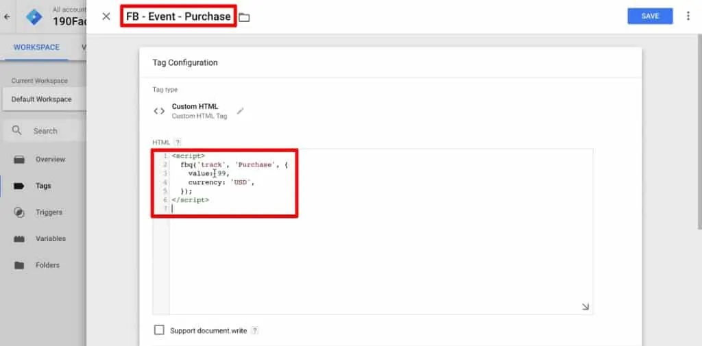 Tag Configuration of Custom HTML type Tag in Google Tag Manager