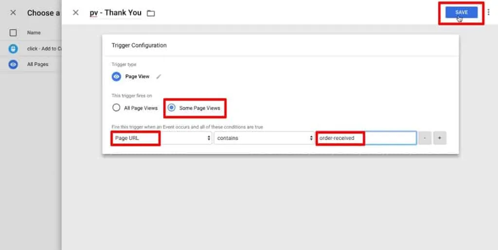 Trigger Configuration of a Page View trigger in Google Tag Manager
