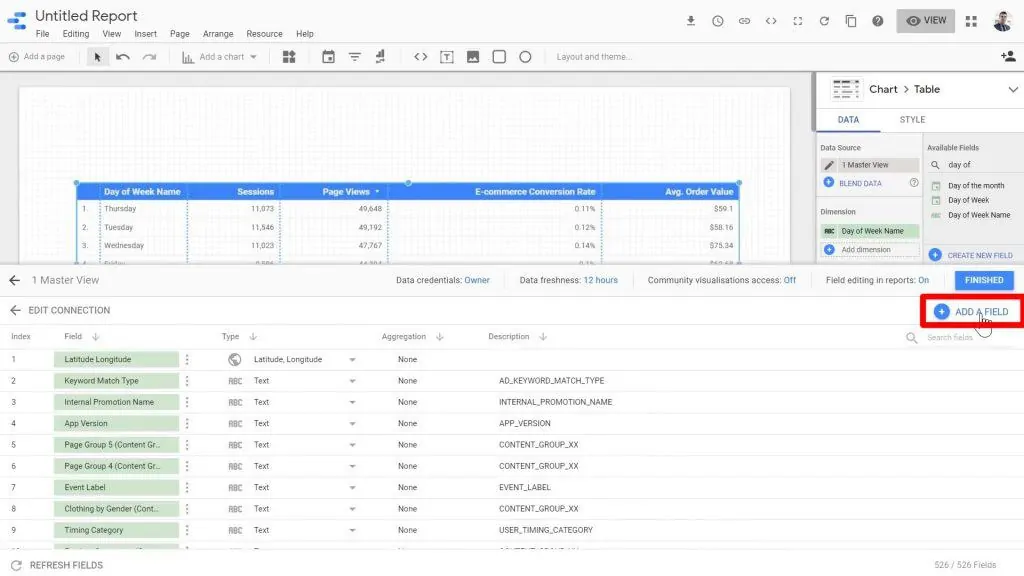 Adding a new field in Looker Studio