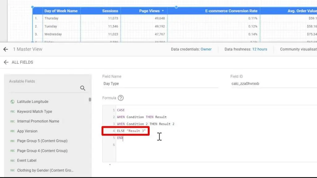 The CASE ELSE statement being written in the code window