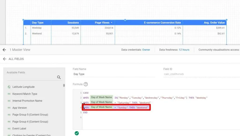 The 4th line of code for Sunday being deleted