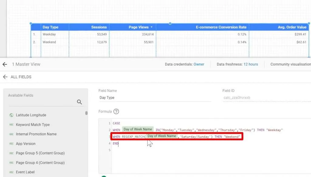 A new regular expression code being input into the code window
