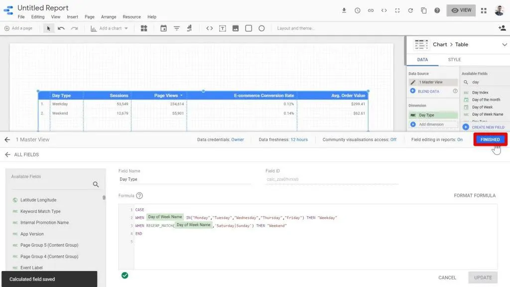 The FINISHED button being clicked on