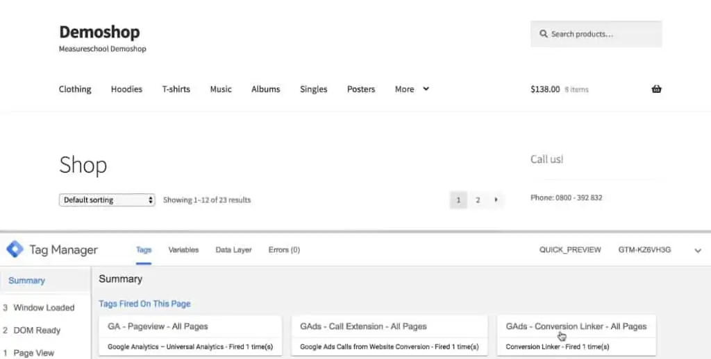 Google Ads Call Extension and Conversion Linker Tag fired on all pages