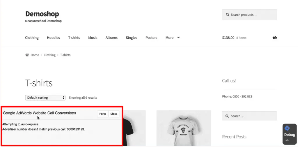 Google Adwords Website Call Conversions attempts to auto-replace the website phone number
