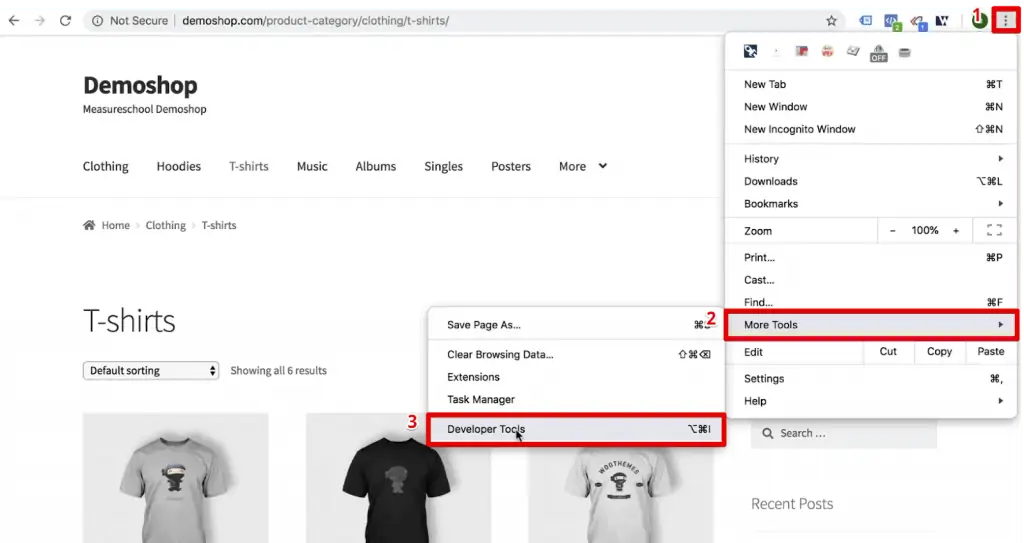 Opening the Developer Tools option of the Google Chrome browser