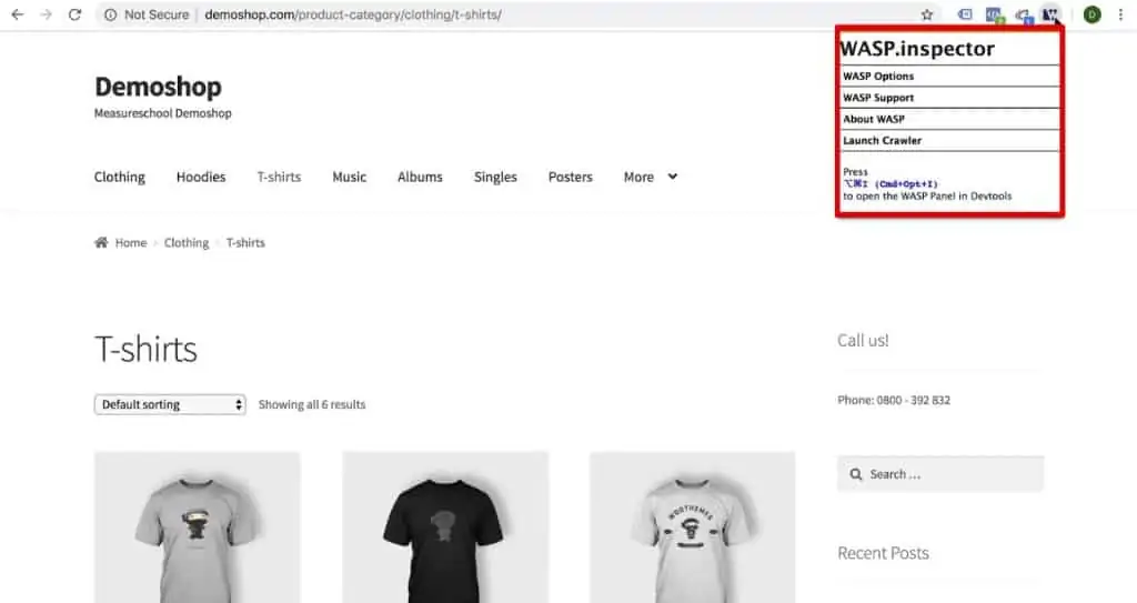 WASP.inspector extension installed on Google Chrome browser