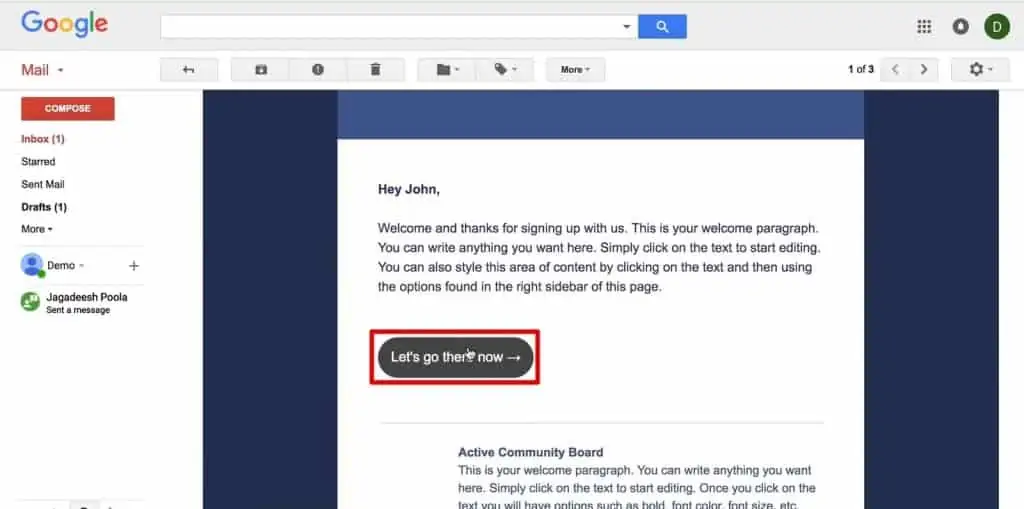 A button from an ActiveCampaign email