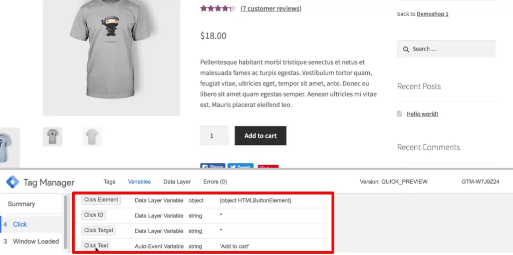 Click Variables of a Click event in Google Tag Manager