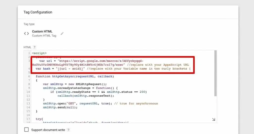 Configuring the listener Tag of our ActiveCampaign contact information