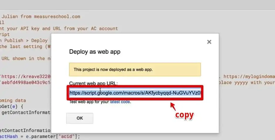 Copying the Current web app URL