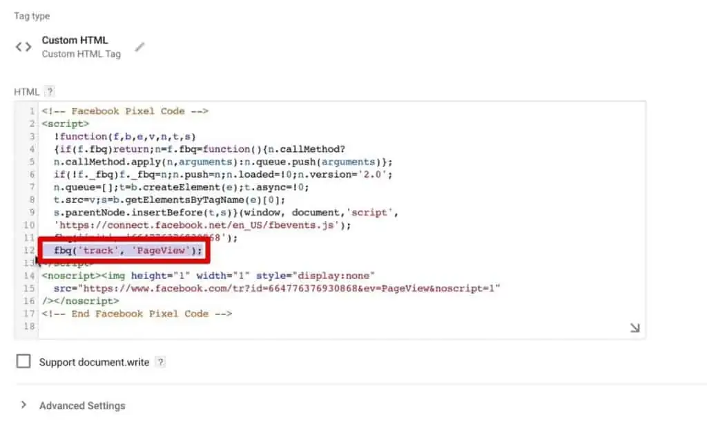 Event tracking part of Facebook Pixel code