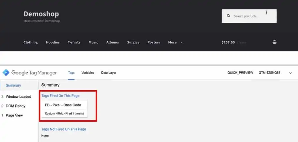 Base code Tag is fired in the preview and debug console of Google Tag Manager