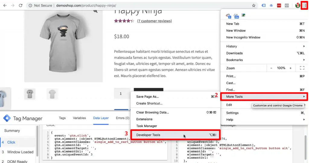 Opening the Developer Tools of Google Chrome