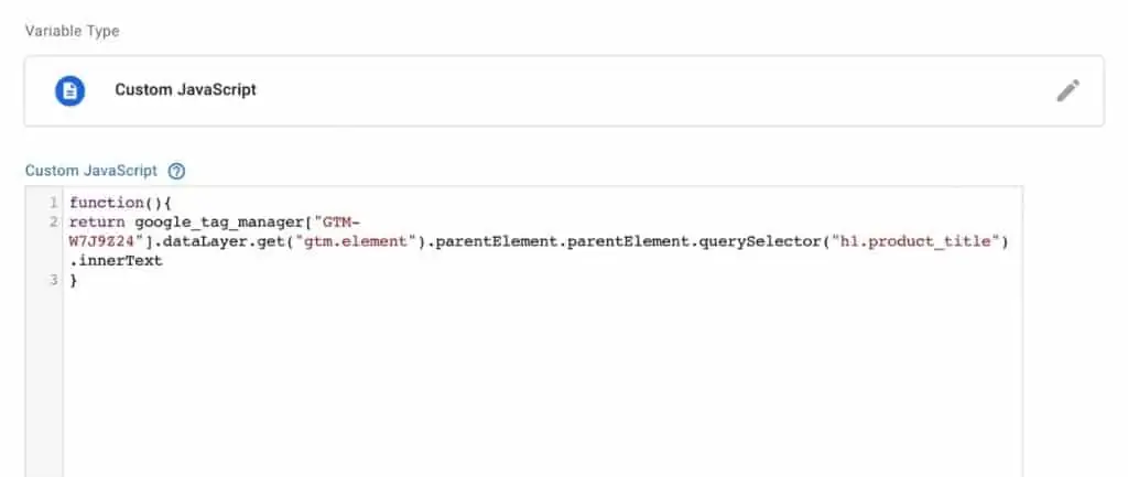 Setting up our Custom JavaScript variable in Google Tag Manager for data relative to the click