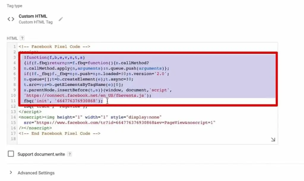 The base tracking part of Facebook Pixel Code