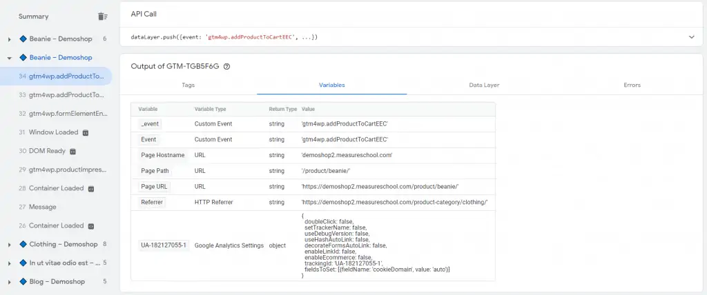 Pageviews in the Tag Assistant can be minimized or expanded to show all their associated API Calls