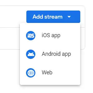 Add stream options include iOS app, Android app, and Web