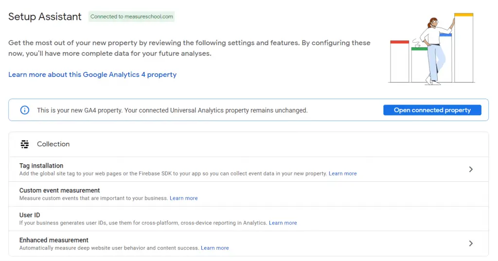 GA4 Property Setup Assistant successfully connected properties, Google Analytics 4 view