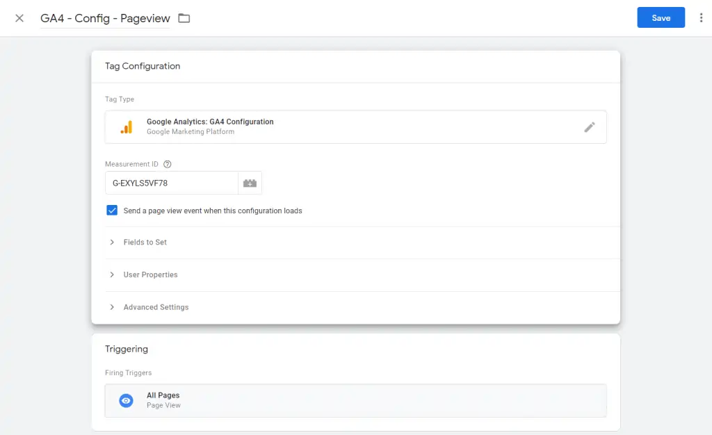 GTM tag configuration for GA4 property
