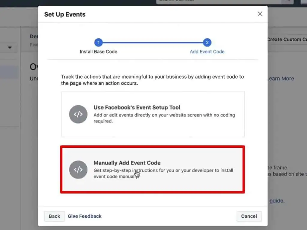 Manually add event code from Facebook Pixel to fire a custom event