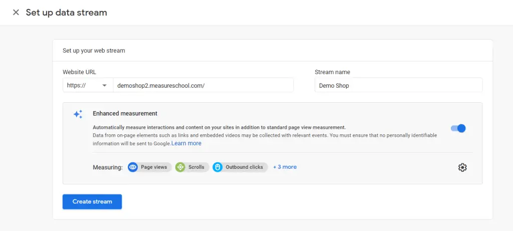 Set up web data stream in GA4