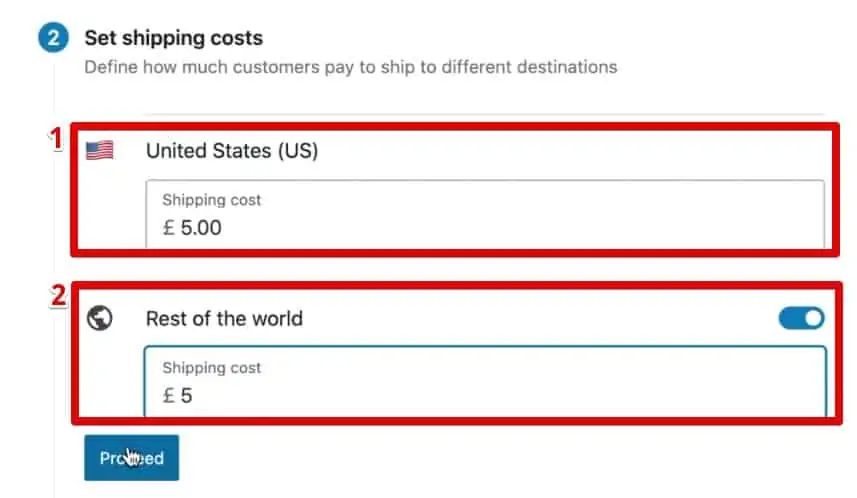 Setting shipping costs for different destinations for the demo store