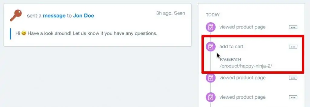 Add to cart button click event fired in the Intercom account