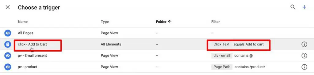 Attaching the Add to cart button click trigger in Google Tag Manager