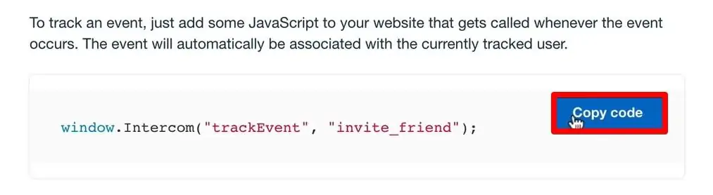 Code for tracking event in our Intercom account