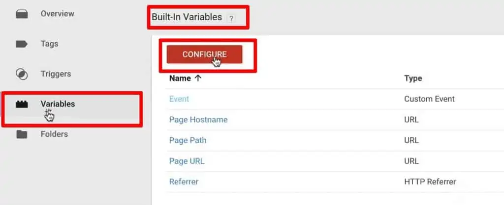 Configuring built-in variables in Google Tag Manager