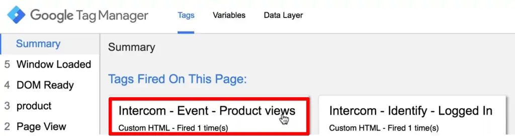 Intercom event tracking Tag has fired in Google Tag Manager