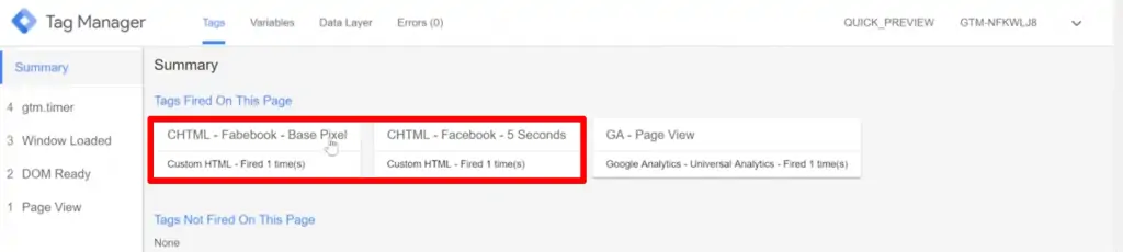 Base Meta Pixel Tag and Meta five-second delay Tag firing on the website