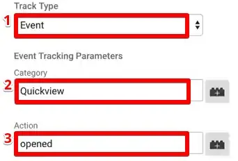 Adding the event parameters Track Type, Category, and Action for a universal analytics Tag in Google Tag Manager