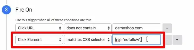 Defining our click element trigger for the CSS selector method in Google Tag Manager