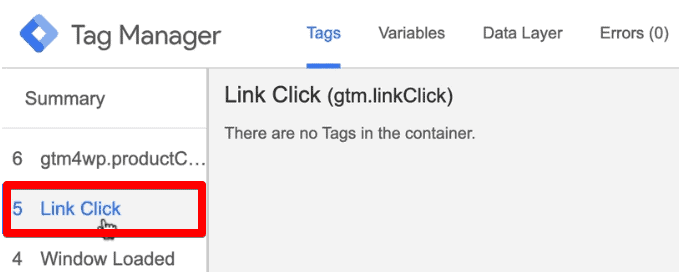 Accessing the website’s internal link click information from Google Tag Manager