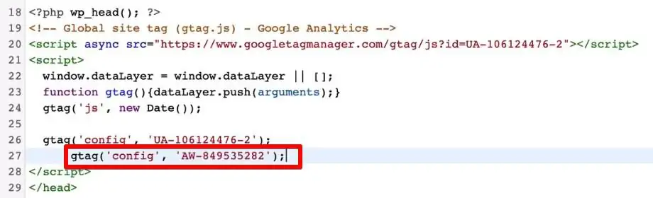 Adding Google Ads code after installing Global Site Tag to your website