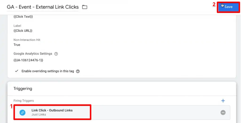 Adding a trigger to the Tag in Google Tag Manager for tracking outbound links