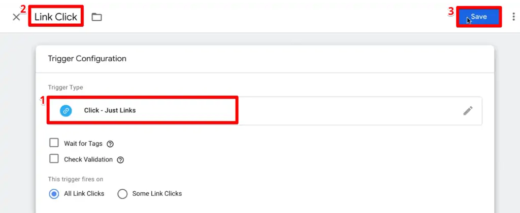 Configuring a new Just Links trigger on Google Tag Manager
