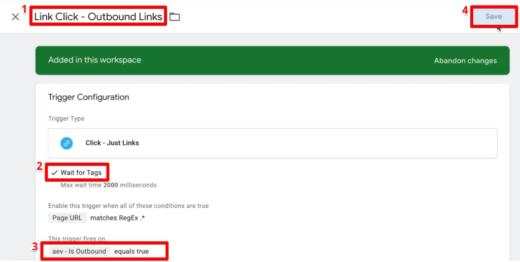 Configuring the Just Links trigger in Google Tag Manager to track outbound link clicks