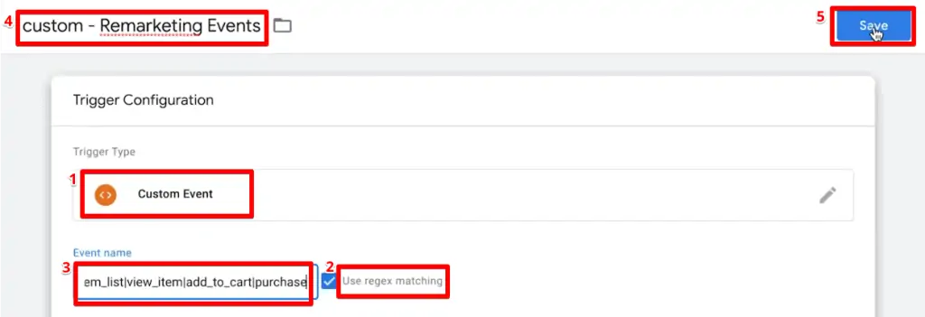 Creating a custom event trigger to fire the dynamic remarketing Tag on multiple events