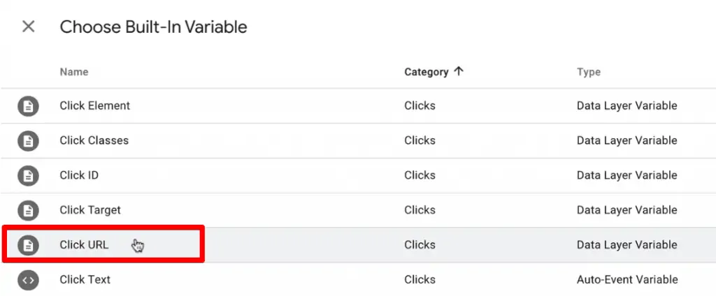 Creating a new Built-In variable of Click URL type in Google Tag Manager