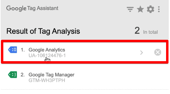 Google Analytics Tag fired in the Google Tag Assistant