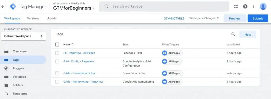 User-friendly interface of Google Tag Manager