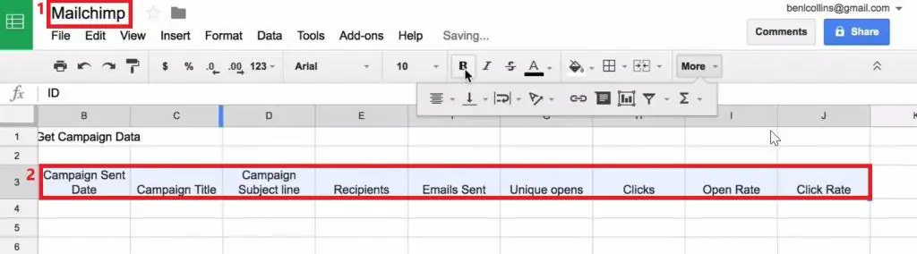 Adding headings to the Google Sheets to analyze data